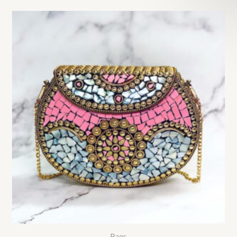 RAMLA Beverly Hills NWT luxury‎ mosaic bag retail $235 gift pink gold Moroccan